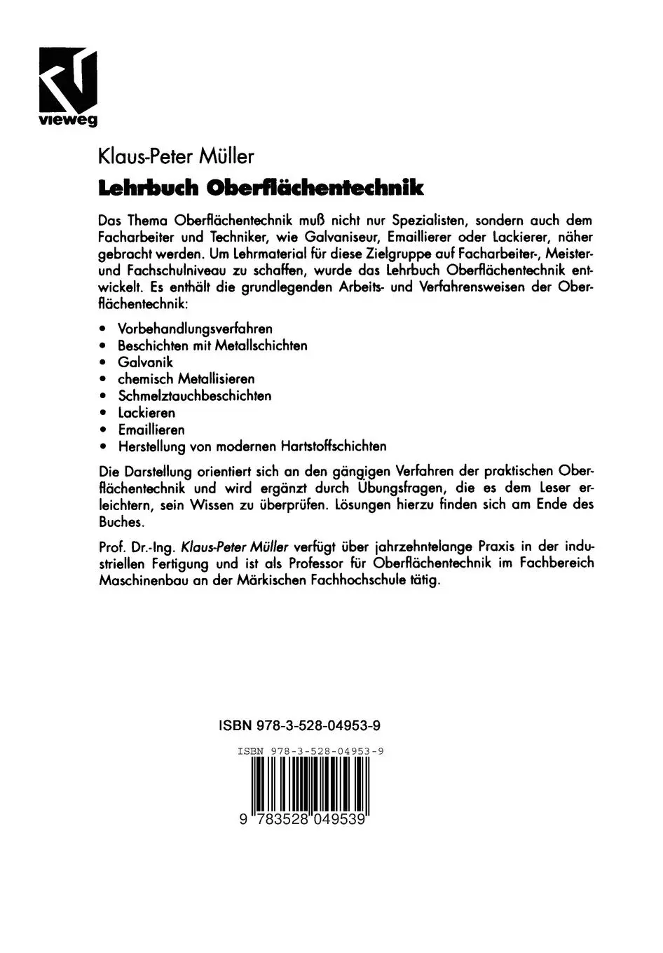 Rückseite: 9783528049539 | Lehrbuch Oberflächentechnik | Klaus-Peter Müller | Taschenbuch | ix