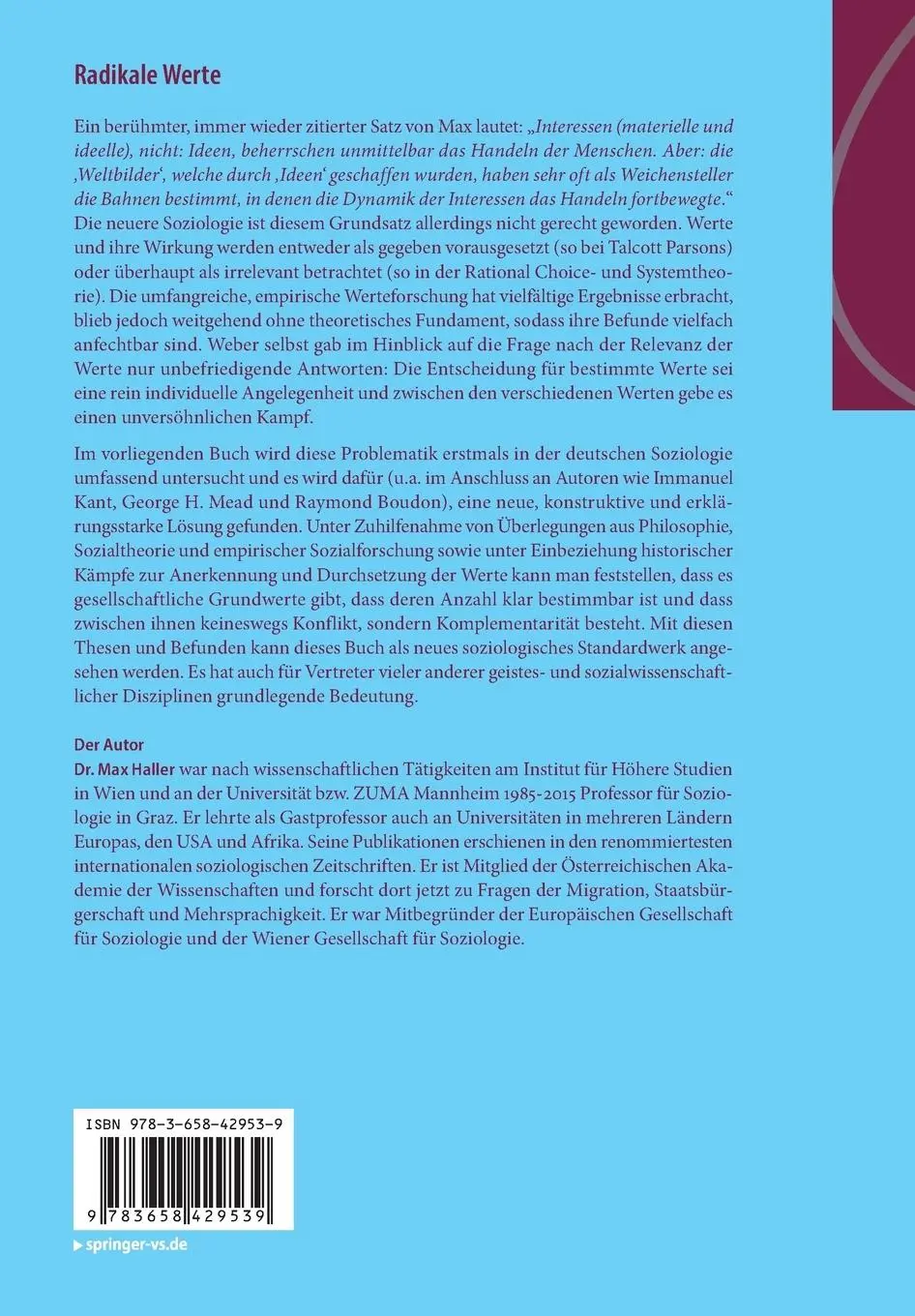 Rückseite: 9783658429539 | Radikale Werte | Max Haller | Taschenbuch | xiv | Deutsch | 2024