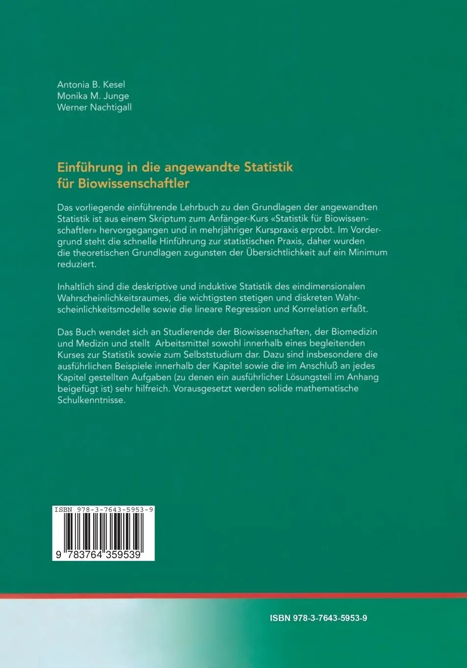 Rückseite: 9783764359539 | Einführung in die angewandte Statistik für Biowissenschaftler | Buch
