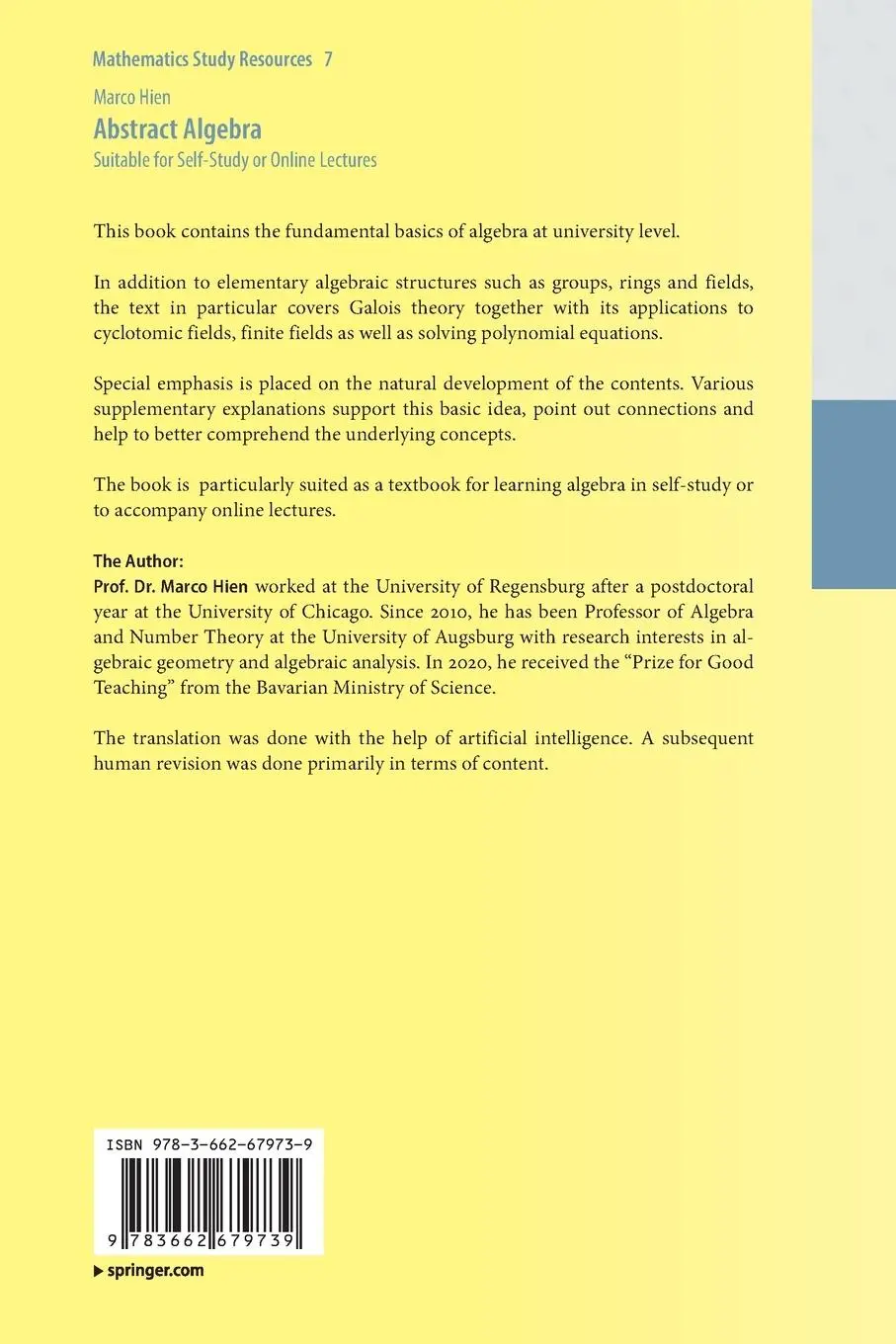 Rückseite: 9783662679739 | Abstract Algebra | Suitable for Self-Study or Online Lectures | Hien