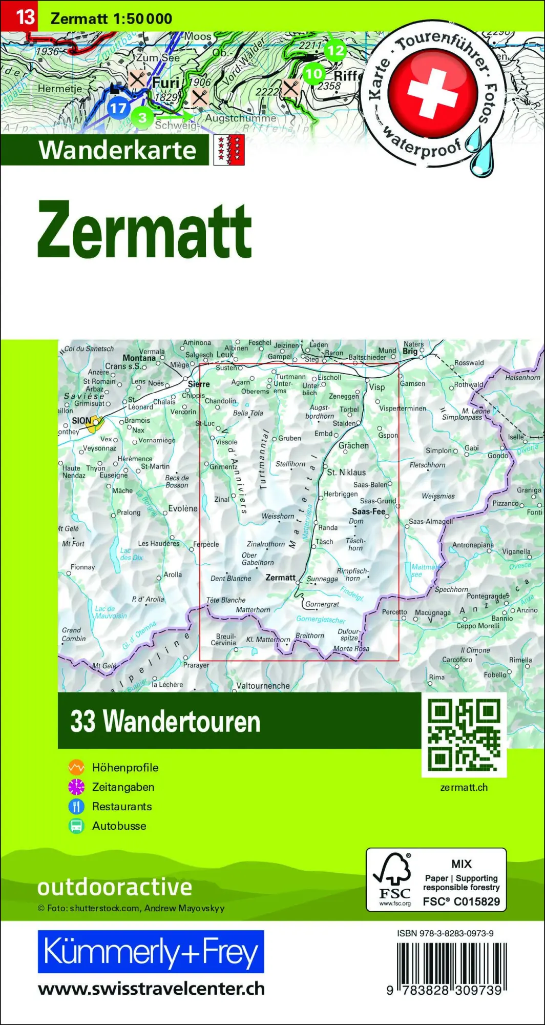 Rückseite: 9783828309739 | Kümmerly+Frey Wandertourenkarte 13 Zermatt 1:50.000 | AG | Deutsch