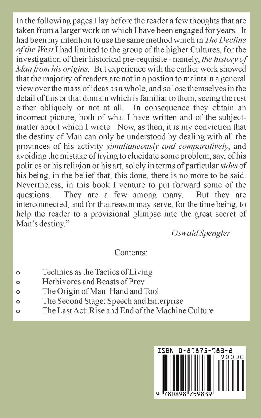 Rückseite: 9780898759839 | Man and Technics | A Contribution to a Philosophy of Life | Spengler