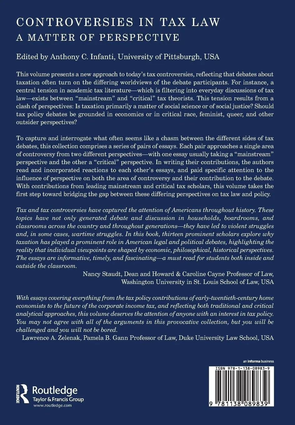 Rückseite: 9781138089839 | Controversies in Tax Law | A Matter of Perspective | Infanti | Buch