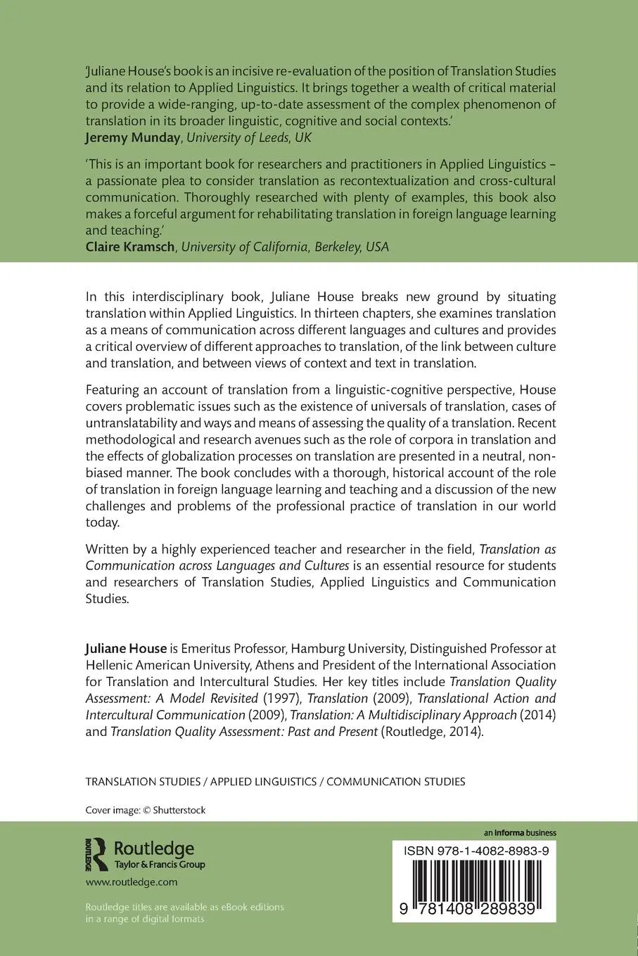 Rückseite: 9781408289839 | Translation as Communication across Languages and Cultures | House