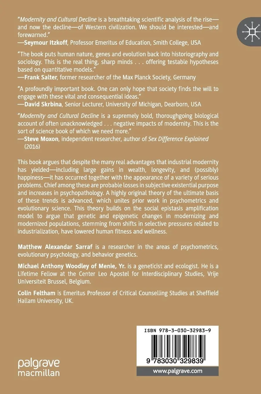 Rückseite: 9783030329839 | Modernity and Cultural Decline | A Biobehavioral Perspective | Buch