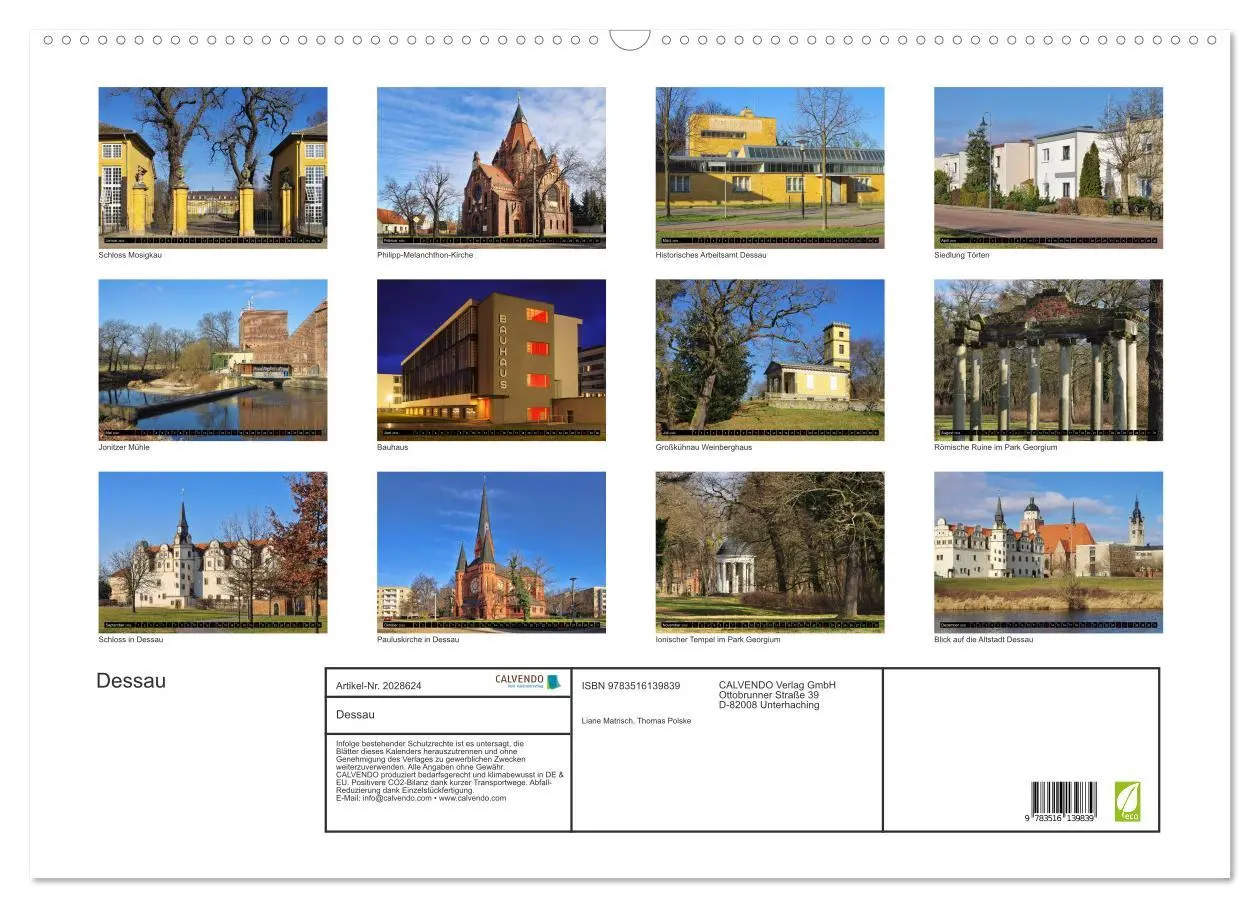 Bild: 9783516139839 | Dessau (Wandkalender 2026 DIN A2 quer), CALVENDO Monatskalender | 2026