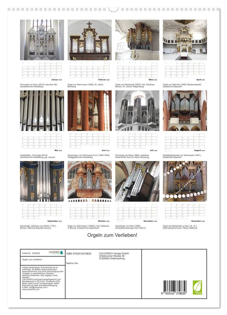 Bild: 9783516379839 | Orgeln zum Verlieben! (hochwertiger Premium Wandkalender 2026 DIN...