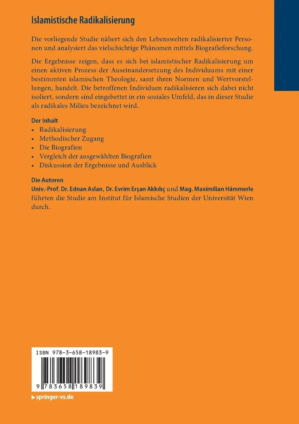 Rückseite: 9783658189839 | Islamistische Radikalisierung | Ednan Aslan (u. a.) | Taschenbuch