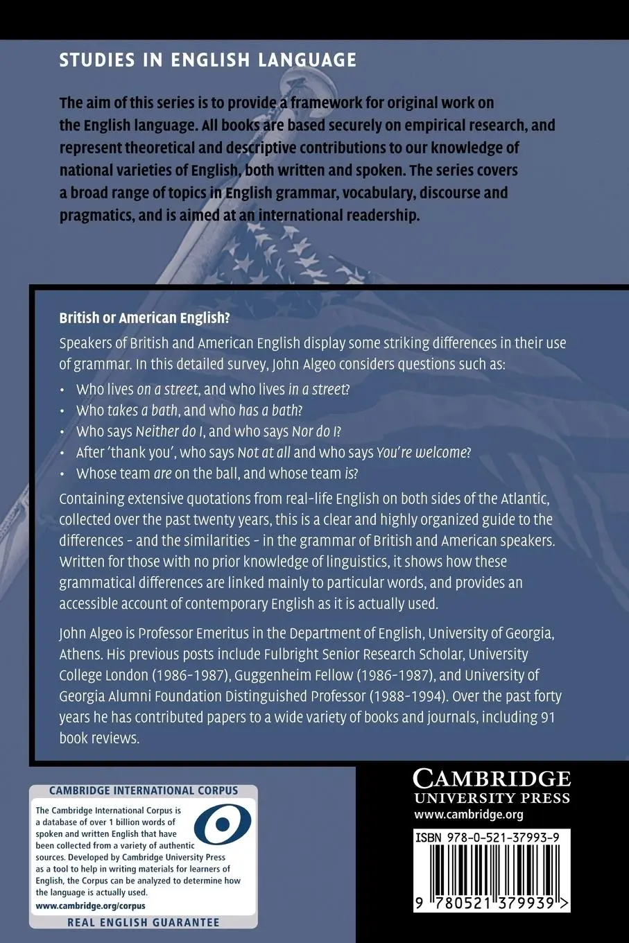 Rückseite: 9780521379939 | British or American English? | A Handbook of Word and Grammar Patterns