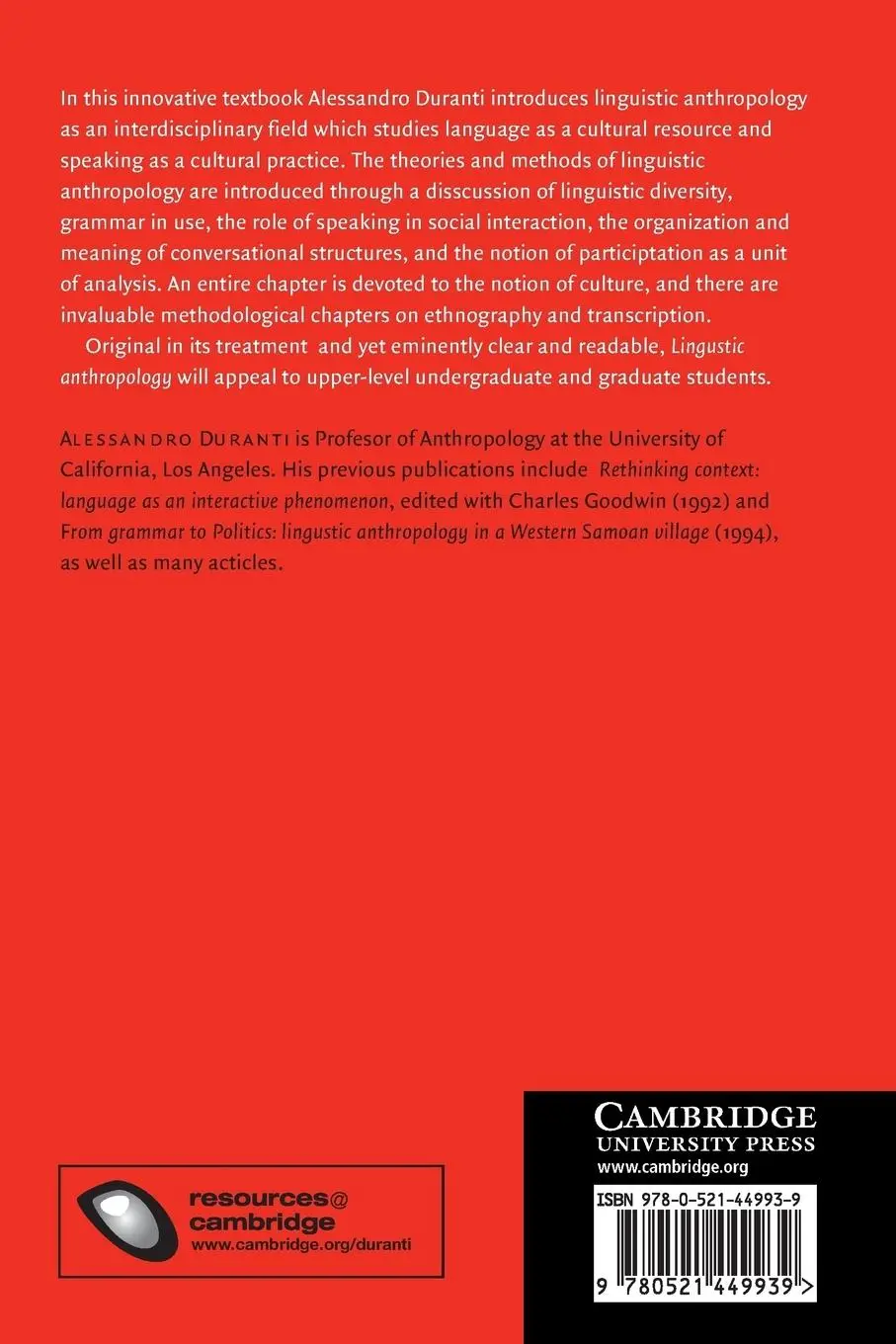 Rückseite: 9780521449939 | Linguistic Anthropology | Alessandro Duranti | Taschenbuch | Englisch