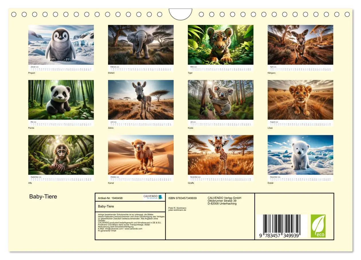 Bild: 9783457349939 | Baby-Tiere (Wandkalender 2026 DIN A4 quer), CALVENDO Monatskalender