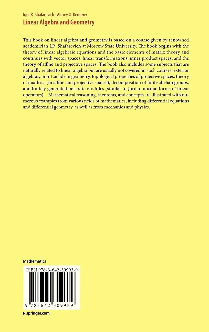 Rückseite: 9783642309939 | Linear Algebra and Geometry | Igor R. Shafarevich (u. a.) | Buch