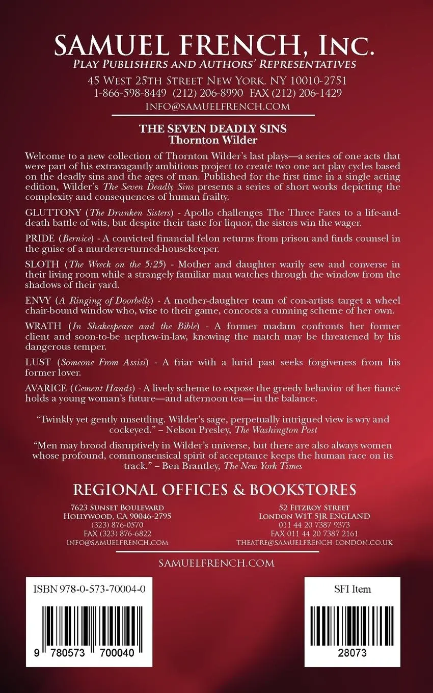 Rückseite: 9780573700040 | The Seven Deadly Sins | Thornton Wilder | Taschenbuch | Englisch