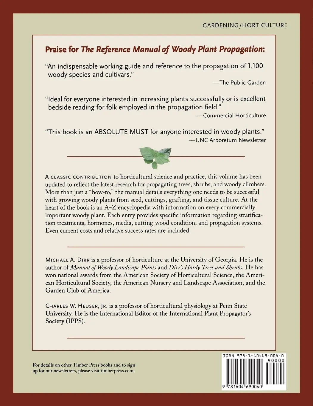 Rückseite: 9781604690040 | Reference Manual of Woody Plant Propagation | Michael A Dirr (u. a.)