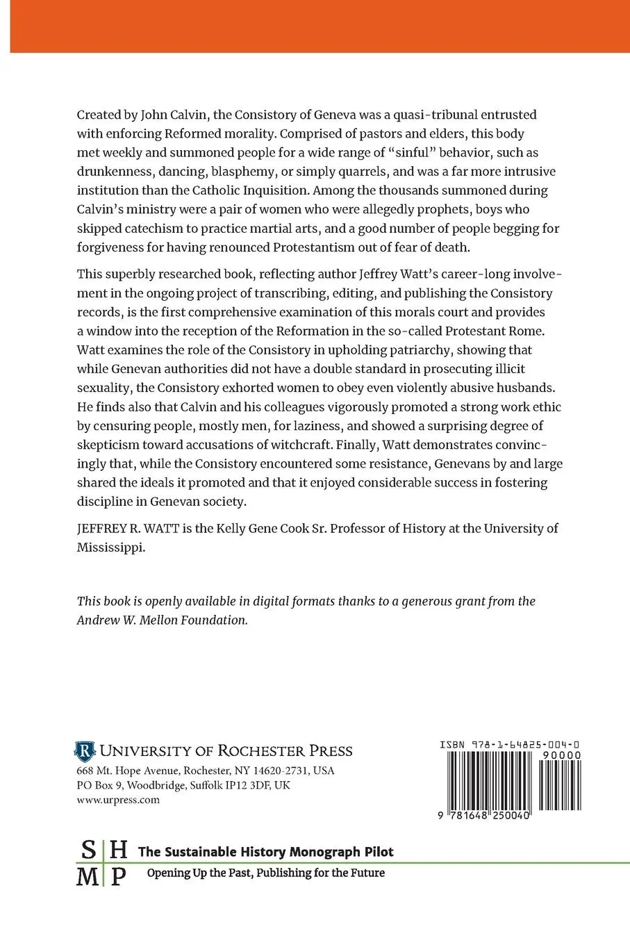 Rückseite: 9781648250040 | Consistory and Social Discipline in Calvin's Geneva | Jeffrey R Watt
