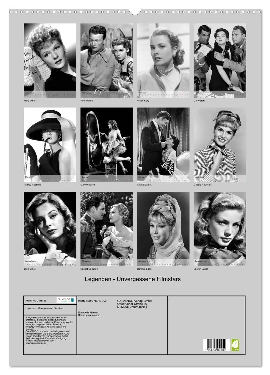 Bild: 9783594050040 | Legenden - Unvergessene Filmstars (Wandkalender 2027 DIN A2 hoch),...