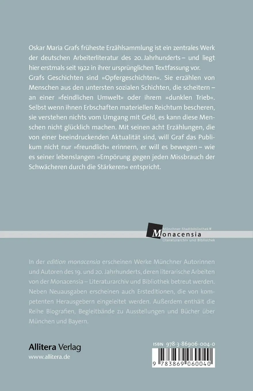 Rückseite: 9783869060040 | Zur freundlichen Erinnerung | Oskar Maria Graf | Taschenbuch | 108 S.
