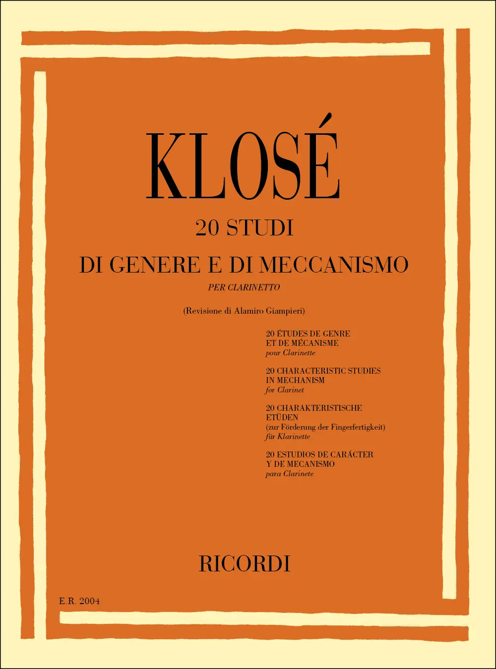 Cover: 9790041820040 | 20 Studi di genere e di meccanismo | Hyacinte Eleonore Klosé | Ricordi