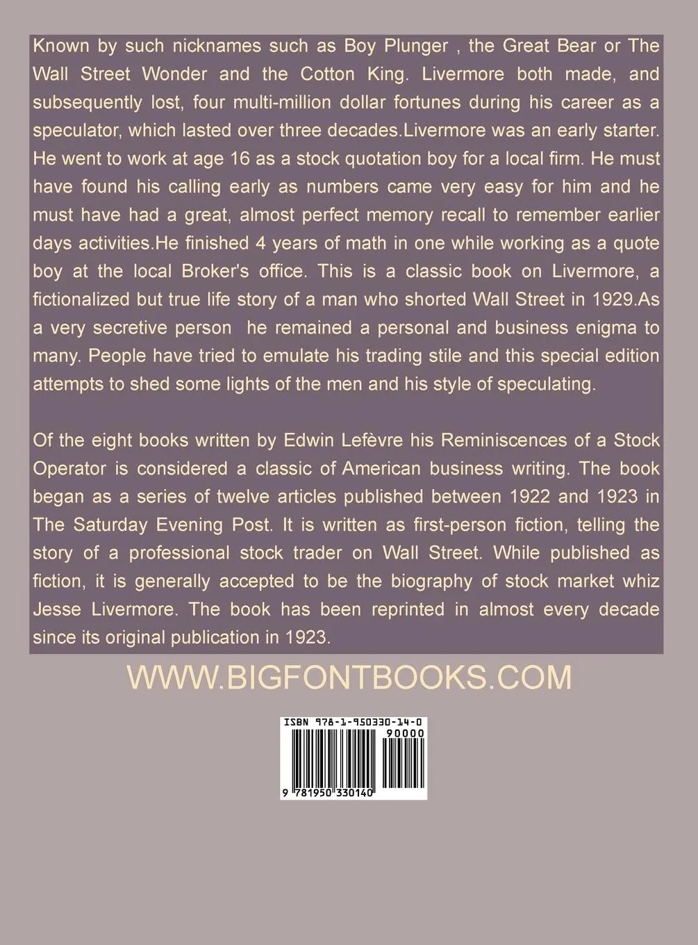 Rückseite: 9781950330140 | Reminiscences of a Stock Operator (Annotated Edition) | Edwin Lefevre