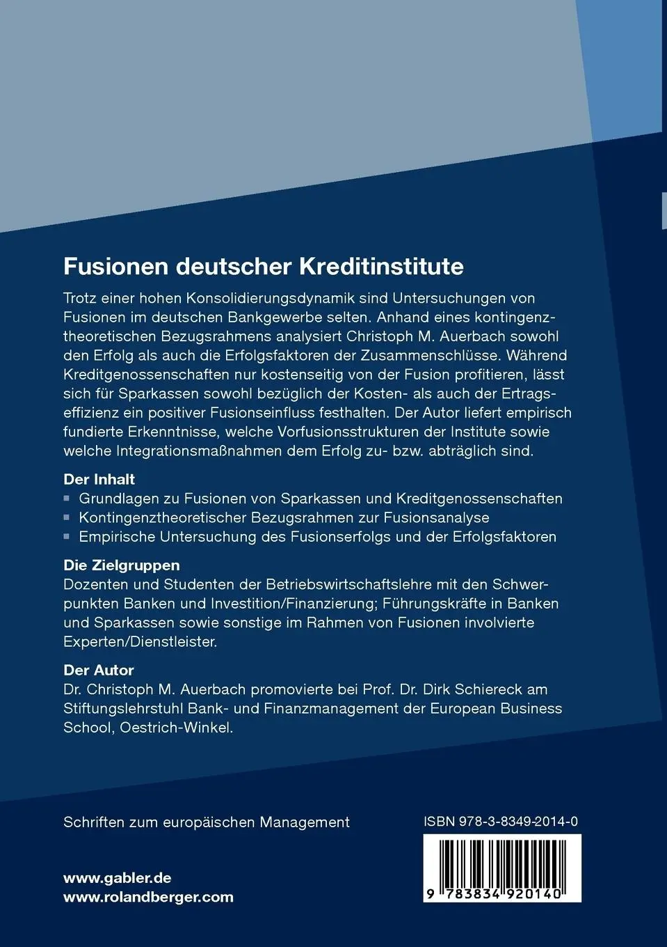 Rückseite: 9783834920140 | Fusionen deutscher Kreditinstitute | Christoph Auerbach | Taschenbuch