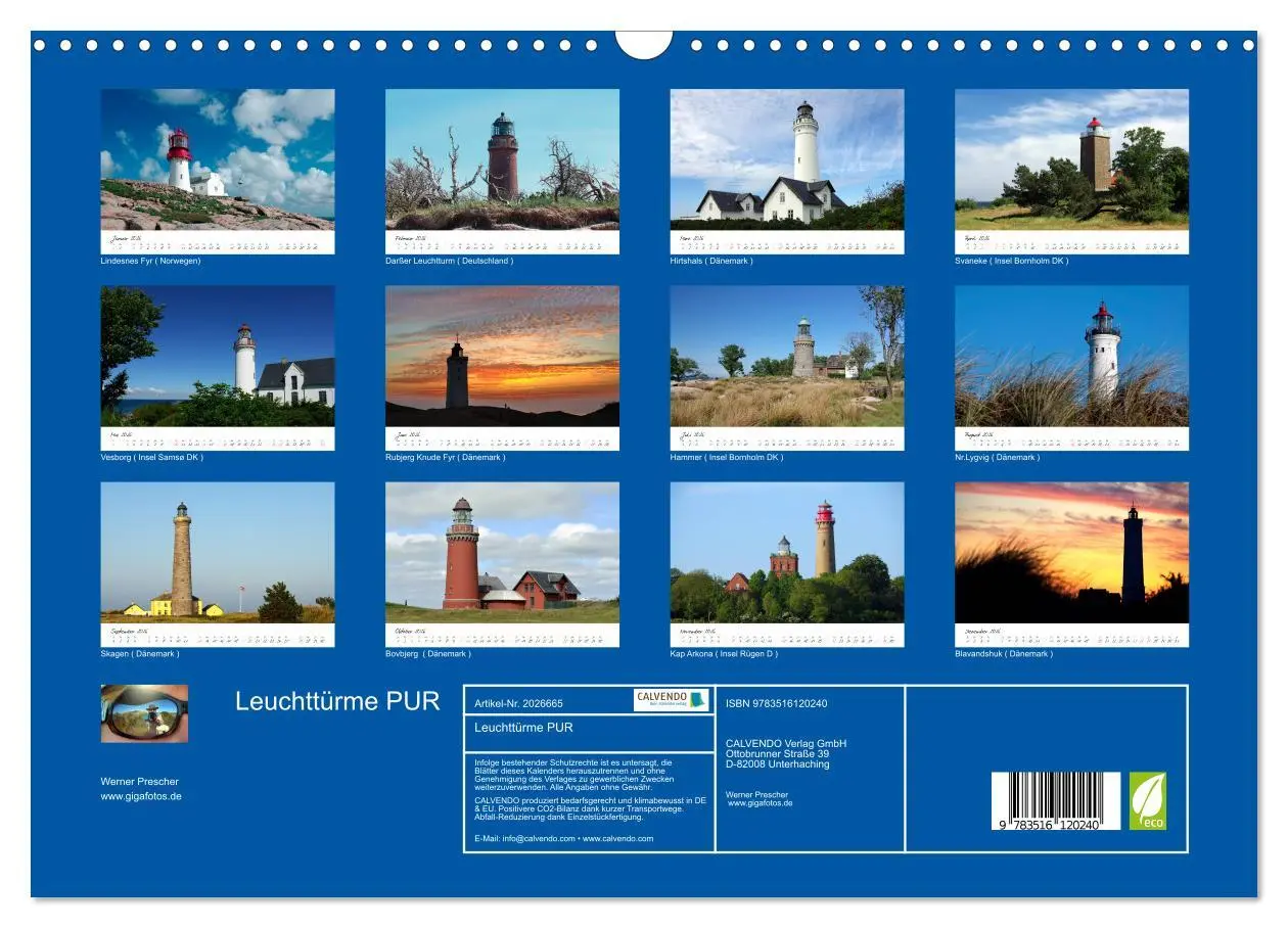 Bild: 9783516120240 | Leuchttürme PUR (Wandkalender 2026 DIN A3 quer), CALVENDO...
