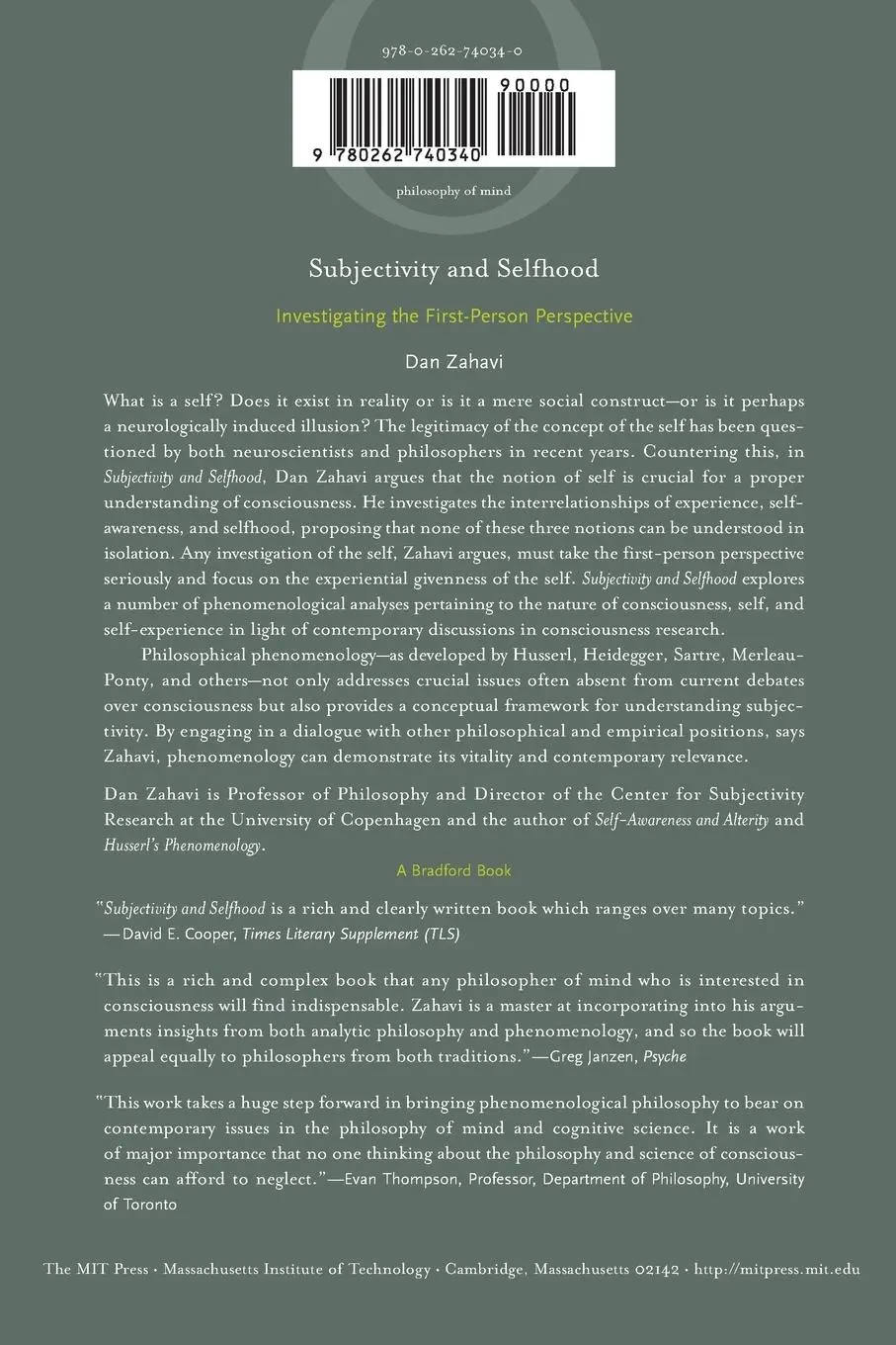 Rückseite: 9780262740340 | Subjectivity and Selfhood | Investigating the First-Person Perspective