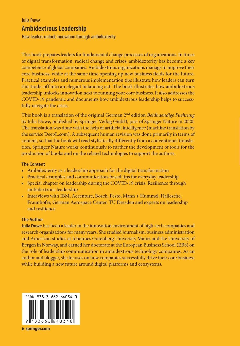 Rückseite: 9783662640340 | Ambidextrous Leadership | Julia Duwe | Taschenbuch | xxi | Englisch