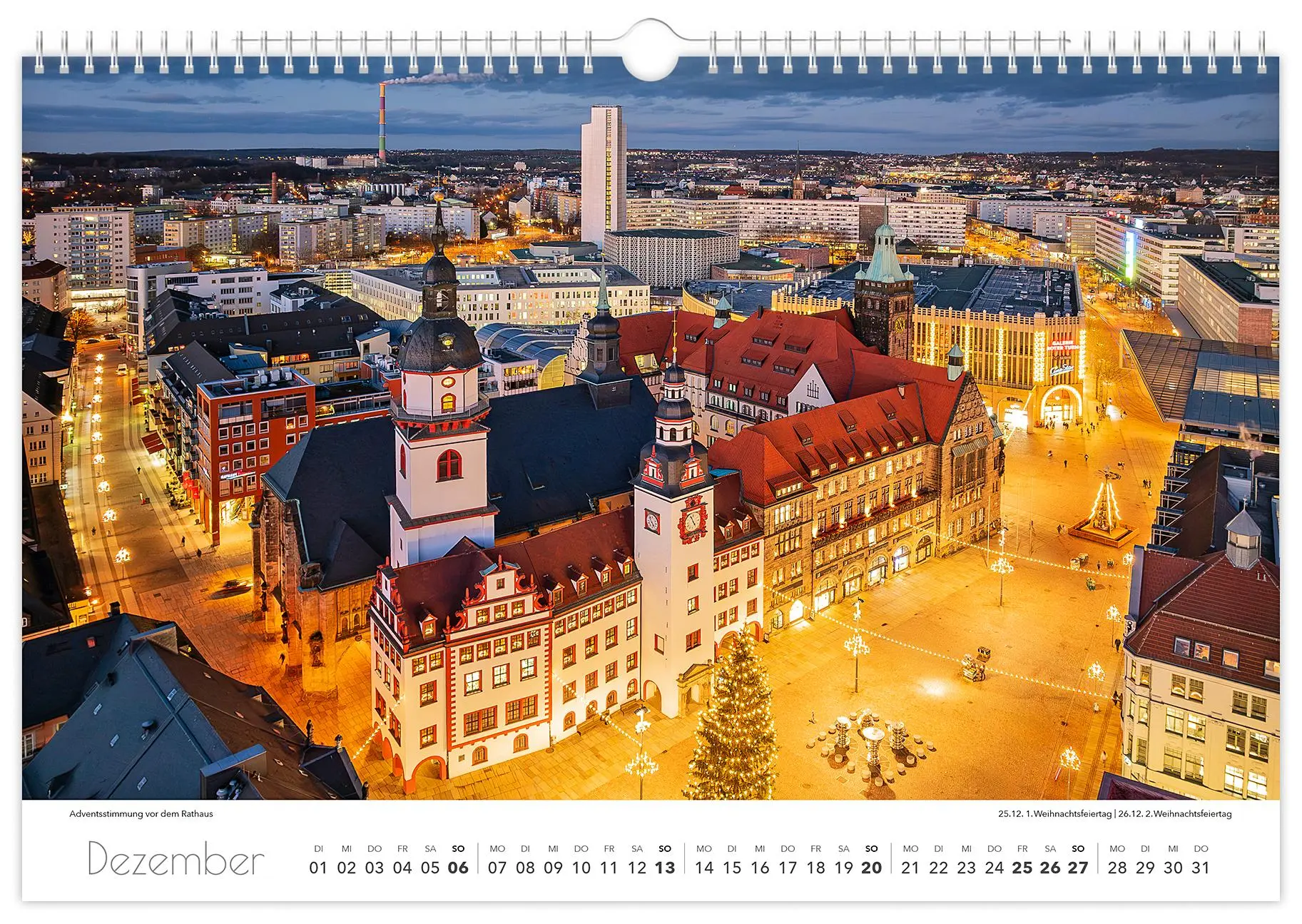 Bild: 9783910680340 | Kalender Chemnitz 2026 | 45 x 30 cm weißes Kalendarium | Schubert