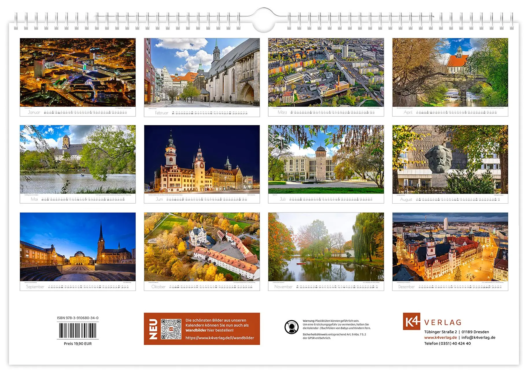Bild: 9783910680340 | Kalender Chemnitz 2026 | 45 x 30 cm weißes Kalendarium | Schubert