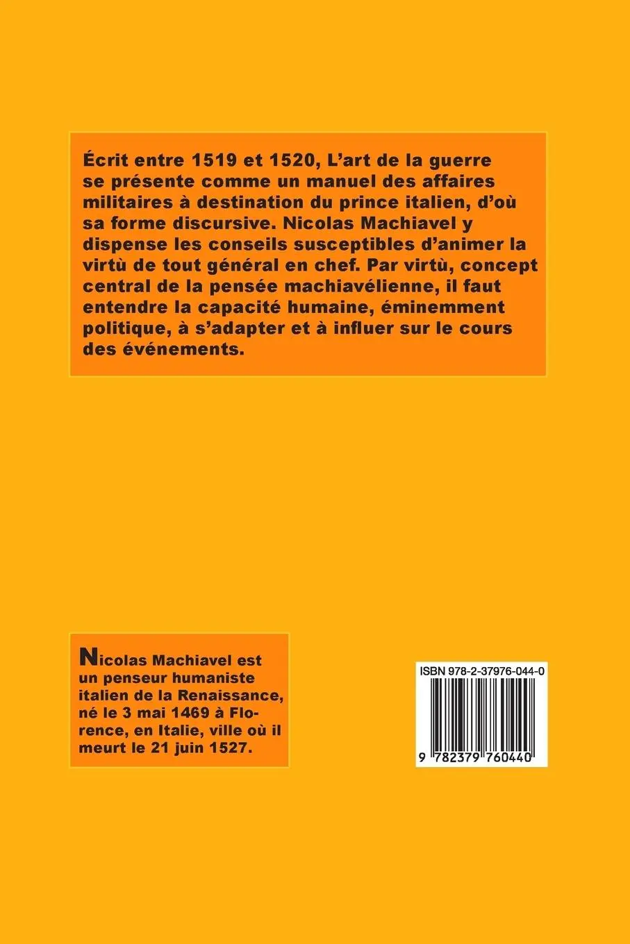 Rückseite: 9782379760440 | L'art de la guerre | Nicolas Machiavel | Taschenbuch | Französisch