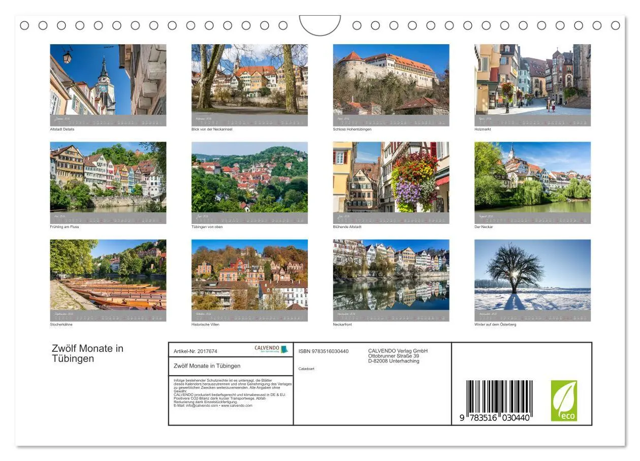 Bild: 9783516030440 | Zwölf Monate in Tübingen (Wandkalender 2026 DIN A4 quer), CALVENDO...