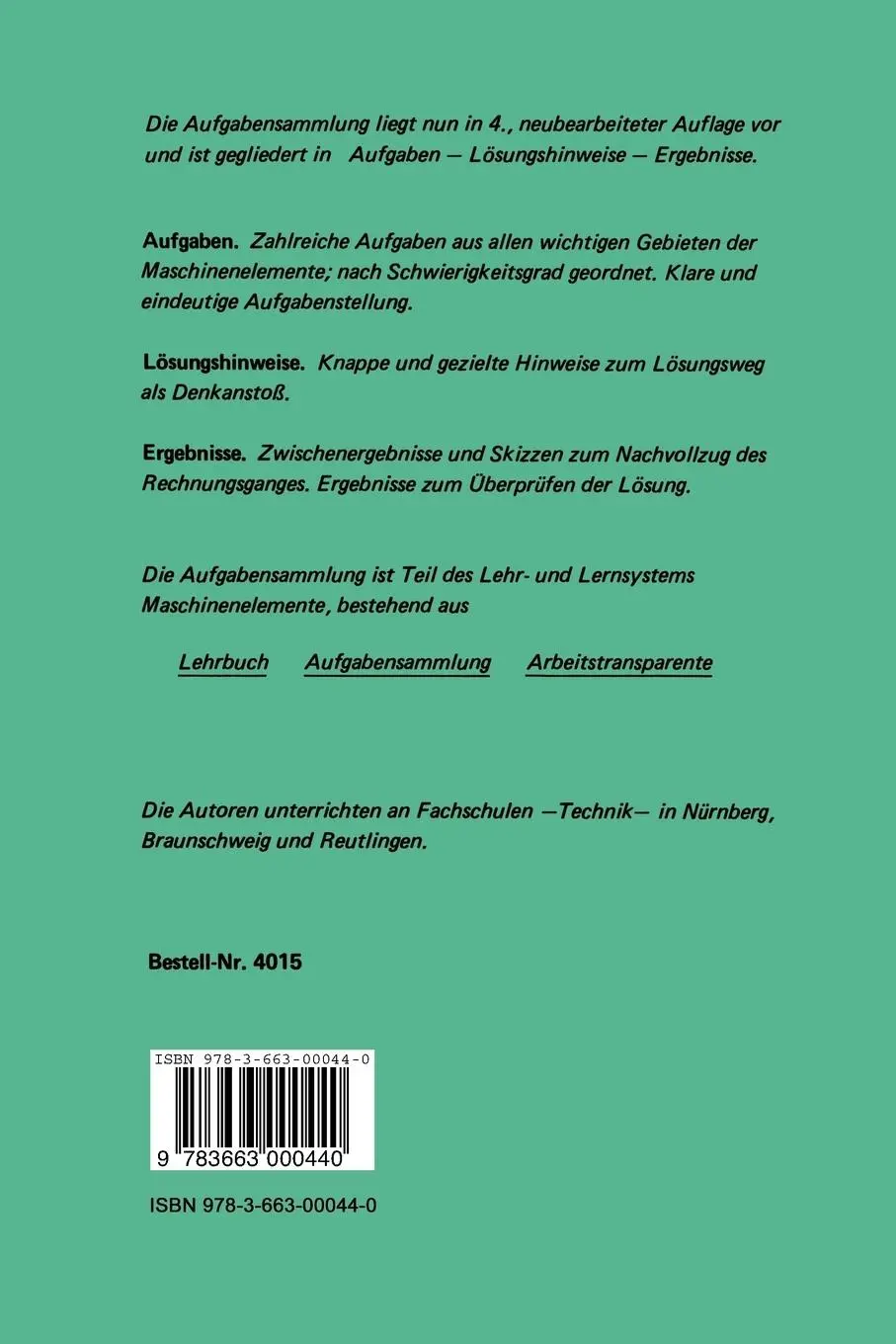 Rückseite: 9783663000440 | Aufgabensammlung Maschinenelemente | Hermann Roloff (u. a.) | Buch