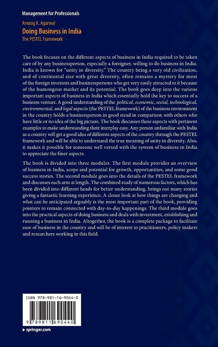 Rückseite: 9789811690440 | Doing Business in India | The PESTEL Framework | Anurag K. Agarwal