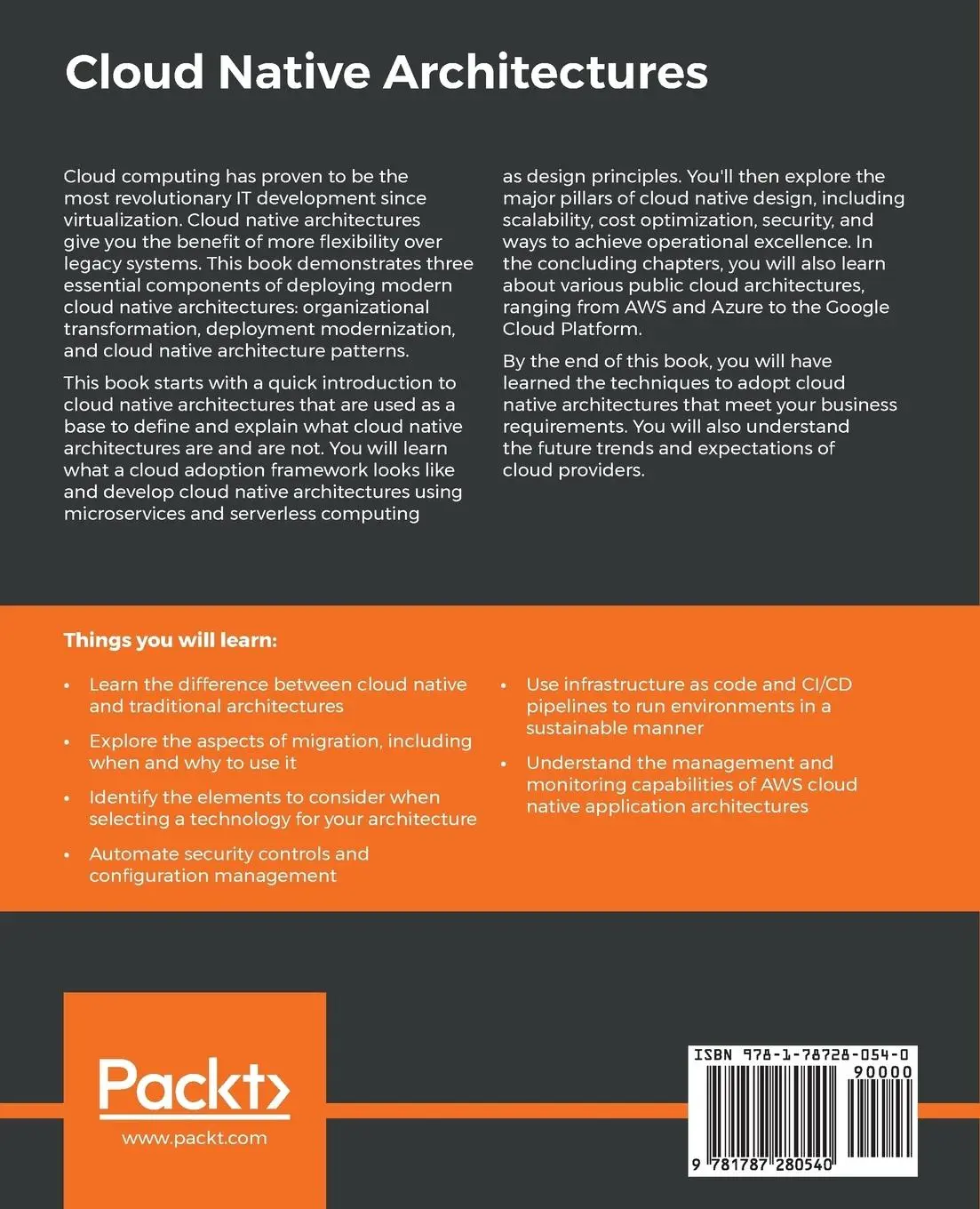 Rückseite: 9781787280540 | Cloud Native Architectures | Tom Laszewski (u. a.) | Taschenbuch