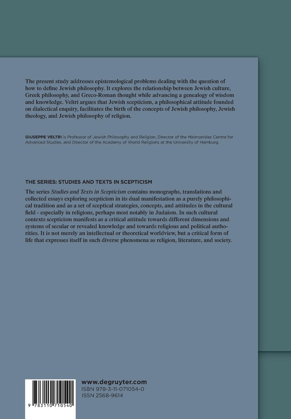 Rückseite: 9783110710540 | Alienated Wisdom | Enquiry into Jewish Philosophy and Scepticism