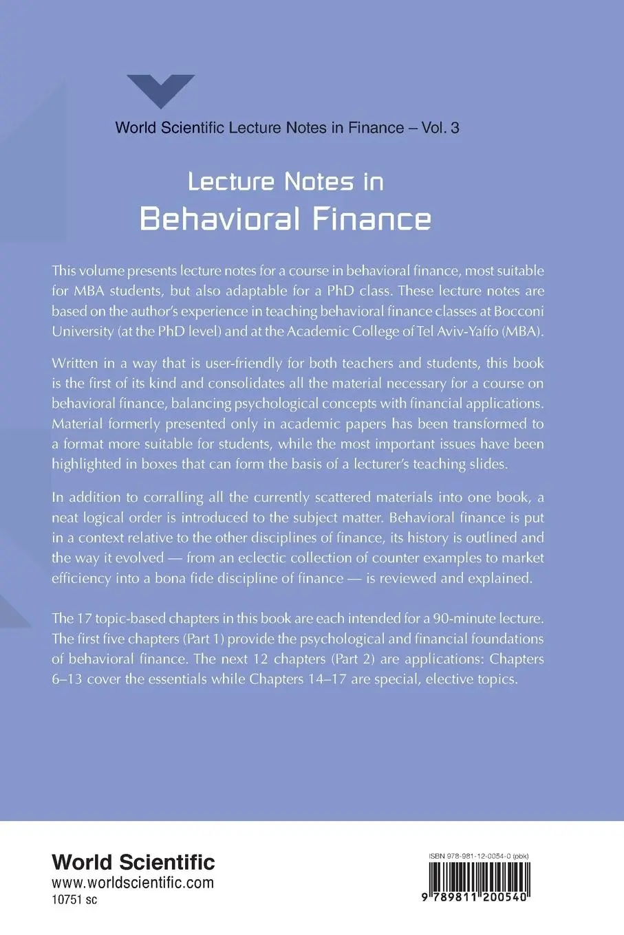 Rückseite: 9789811200540 | LECTURE NOTES IN BEHAVIORAL FINANCE | Venezia Itzhak | Taschenbuch