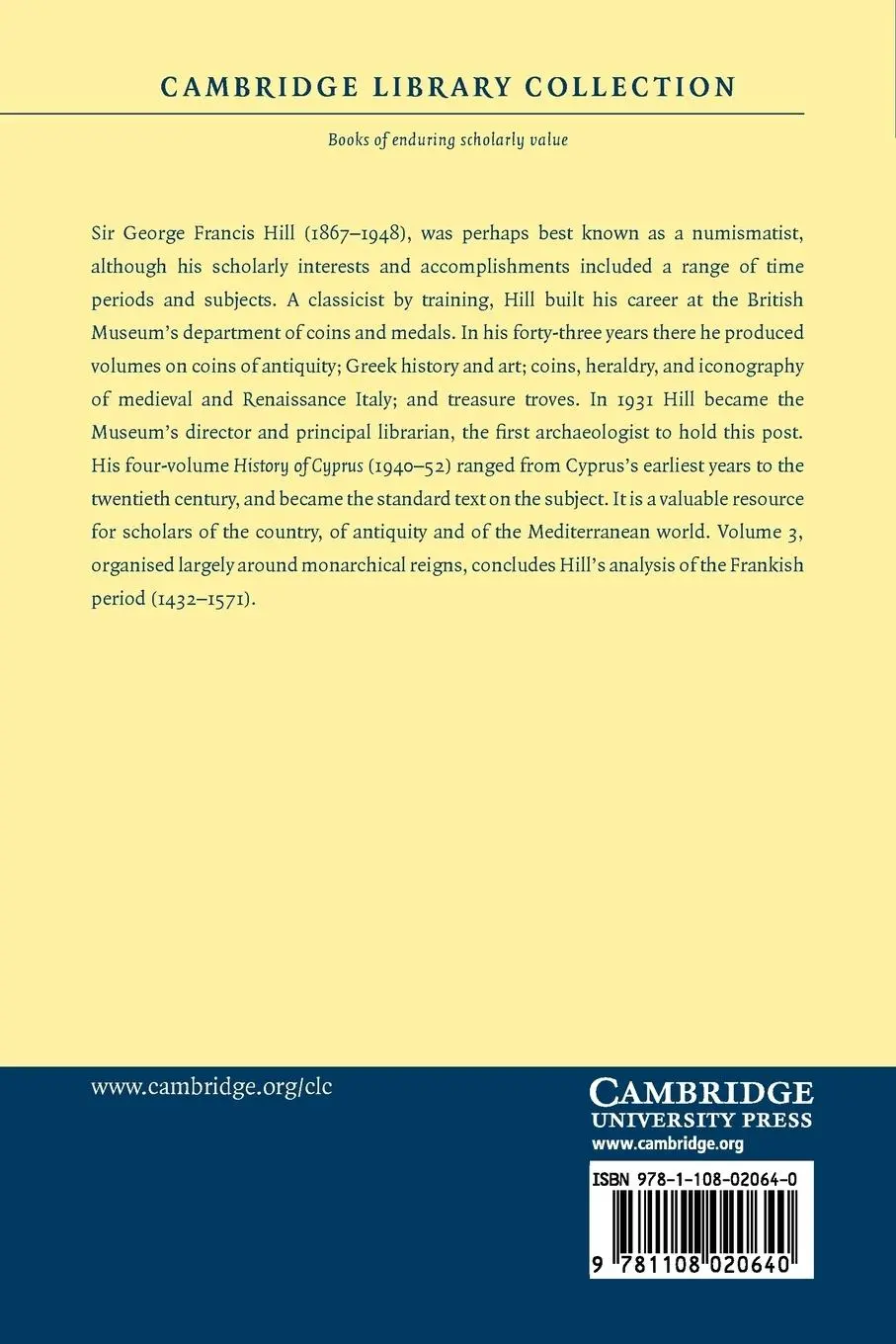 Rückseite: 9781108020640 | A History of Cyprus - Volume 3 | George Hill | Taschenbuch | Englisch