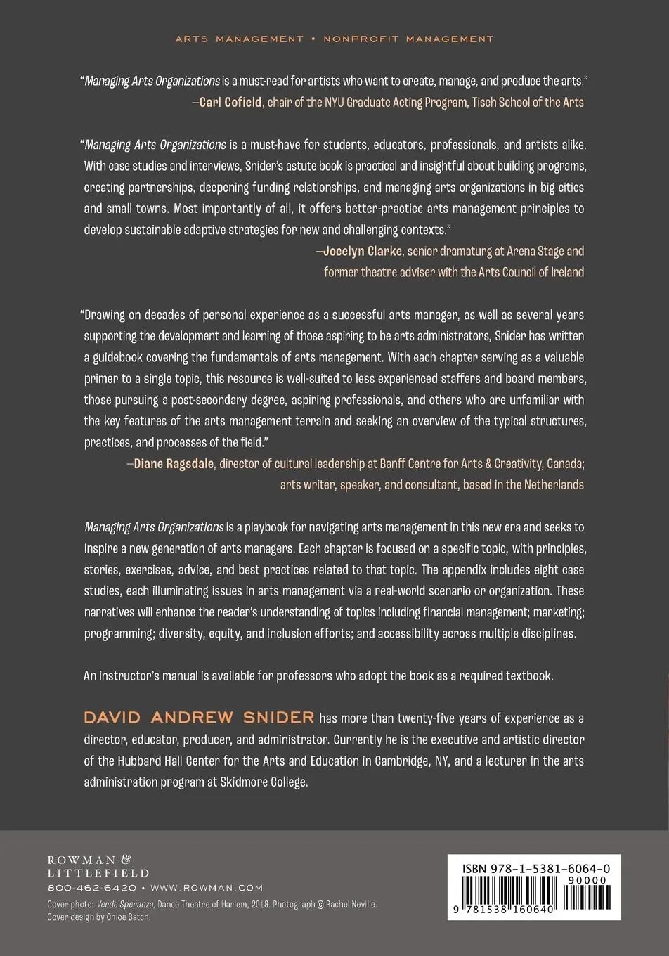 Rückseite: 9781538160640 | Managing Arts Organizations | David Andrew Snider | Taschenbuch | 2022