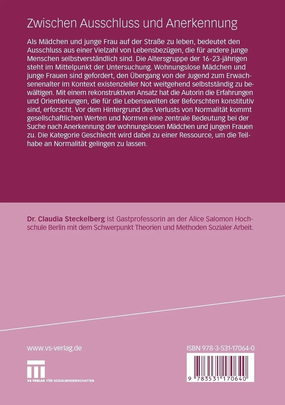 Rückseite: 9783531170640 | Zwischen Ausschluss und Anerkennung | Claudia Steckelberg | Buch