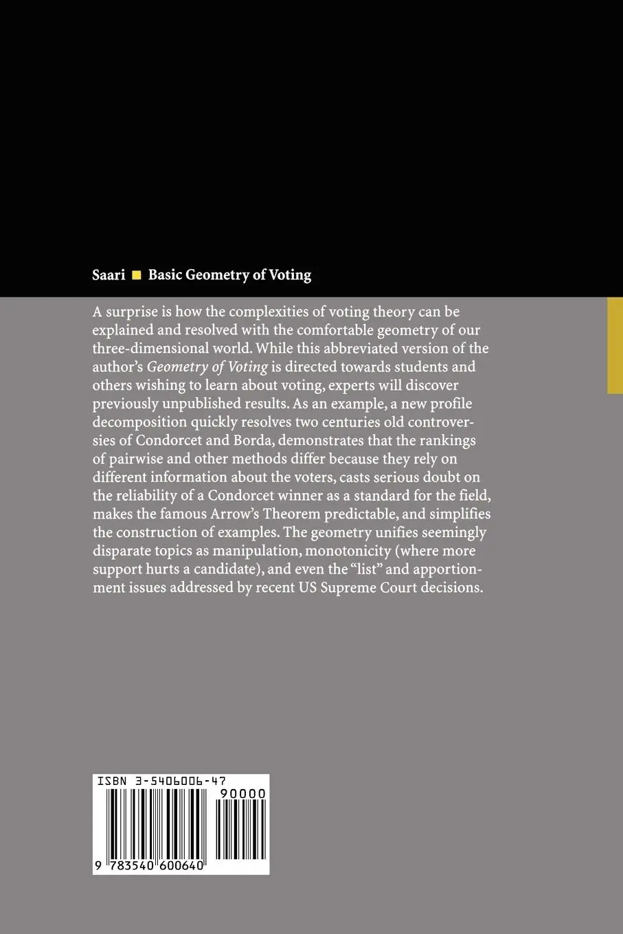 Rückseite: 9783540600640 | Basic Geometry of Voting | Donald G. Saari | Taschenbuch | Paperback