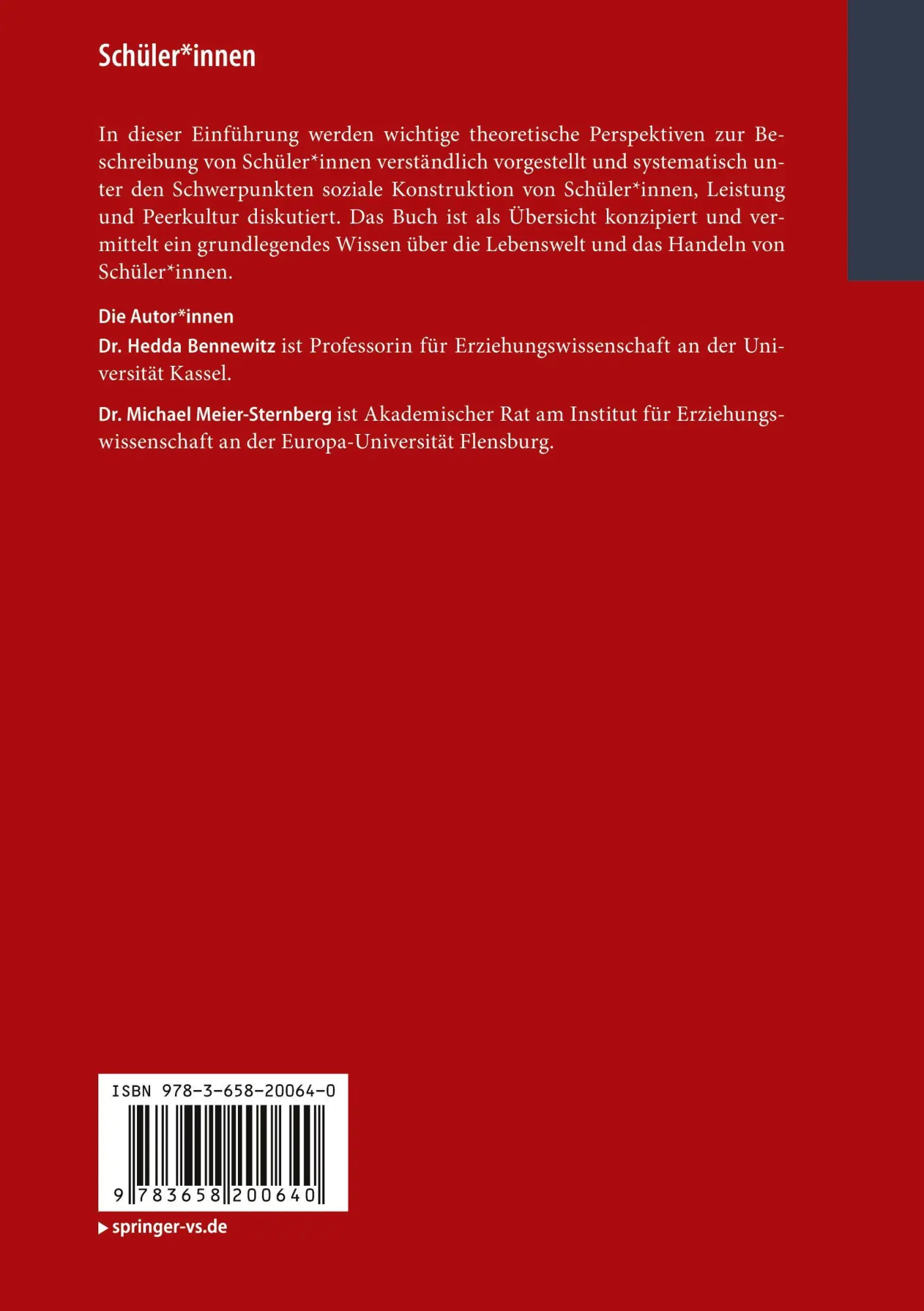 Rückseite: 9783658200640 | Schüler*innen | Eine Einführung | Hedda Bennewitz (u. a.) | Buch | ix