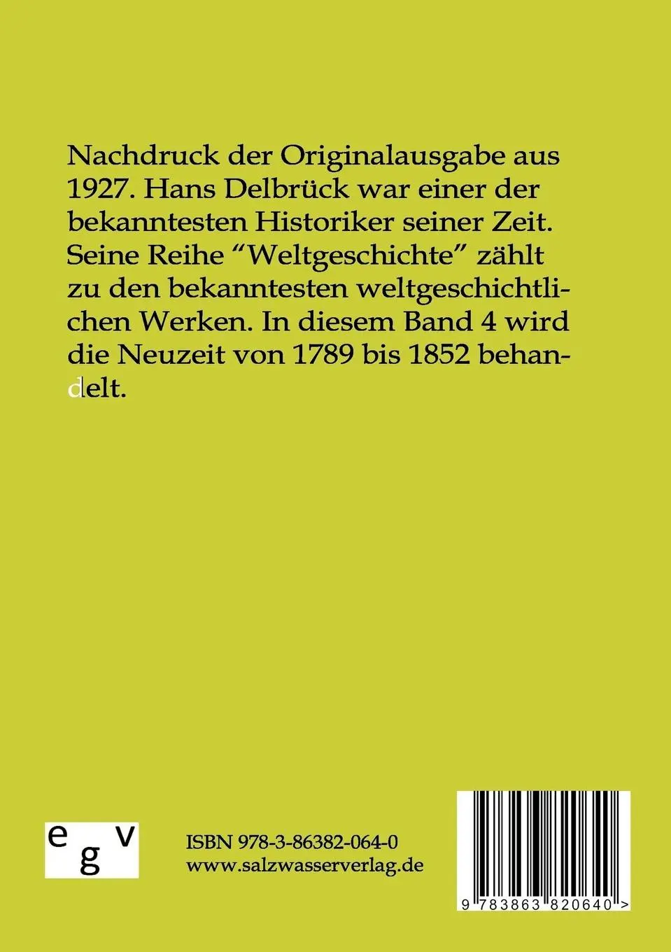 Rückseite: 9783863820640 | Weltgeschichte | Vierter Band: Neuzeit von 1789 bis 1852 | Delbrück
