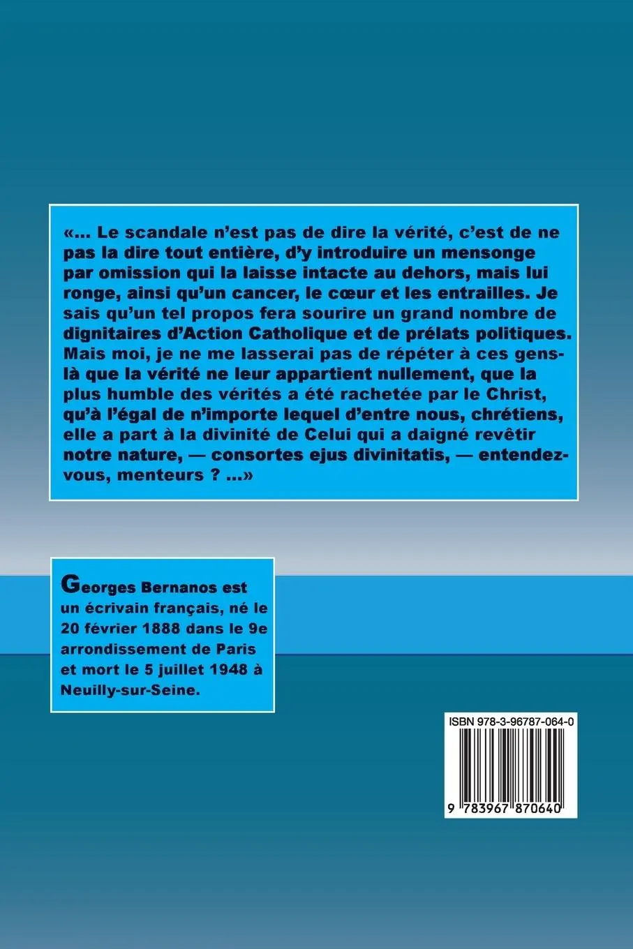 Rückseite: 9783967870640 | Scandale de la vérité | Georges Bernanos | Taschenbuch | Französisch