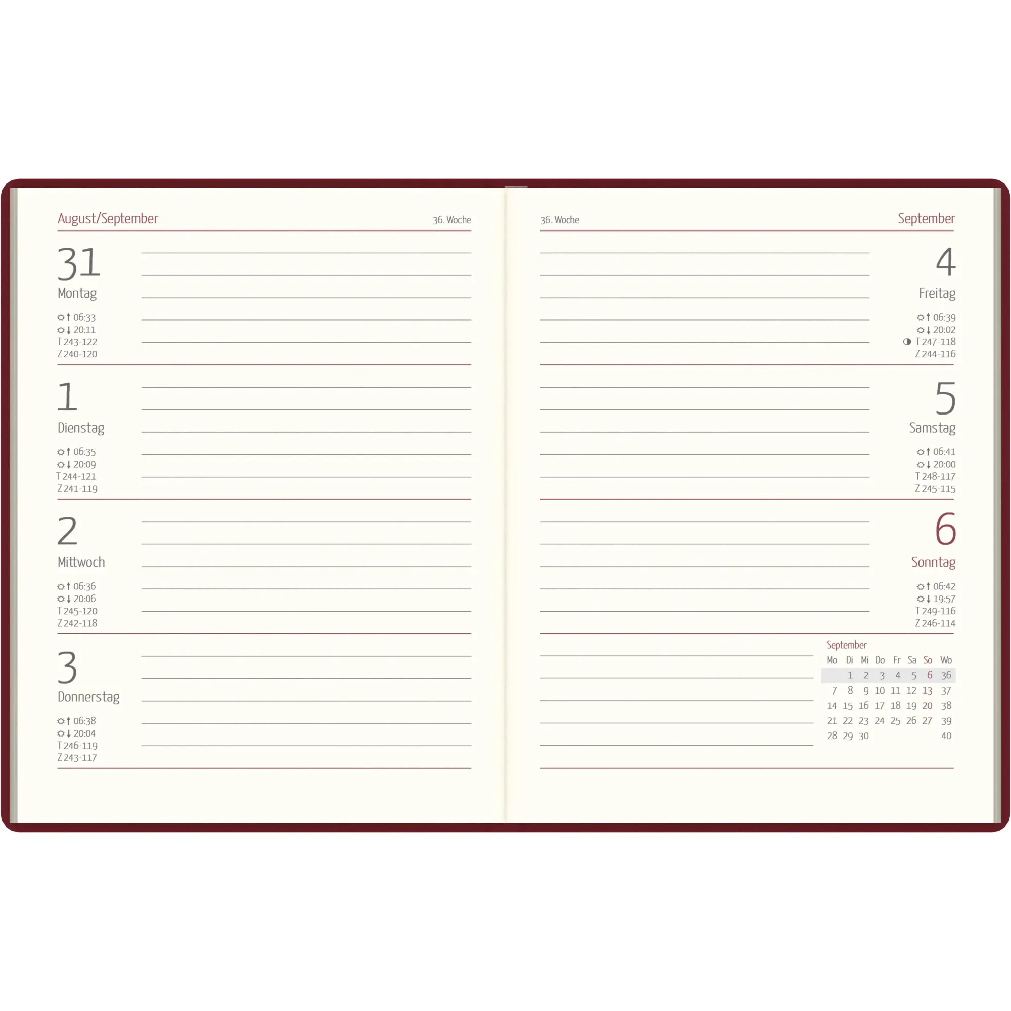Bild: 4069095000940 | Taschenkalender bordeaux 2026 - Bürokalender 10,2x14,2 - 1 Woche...