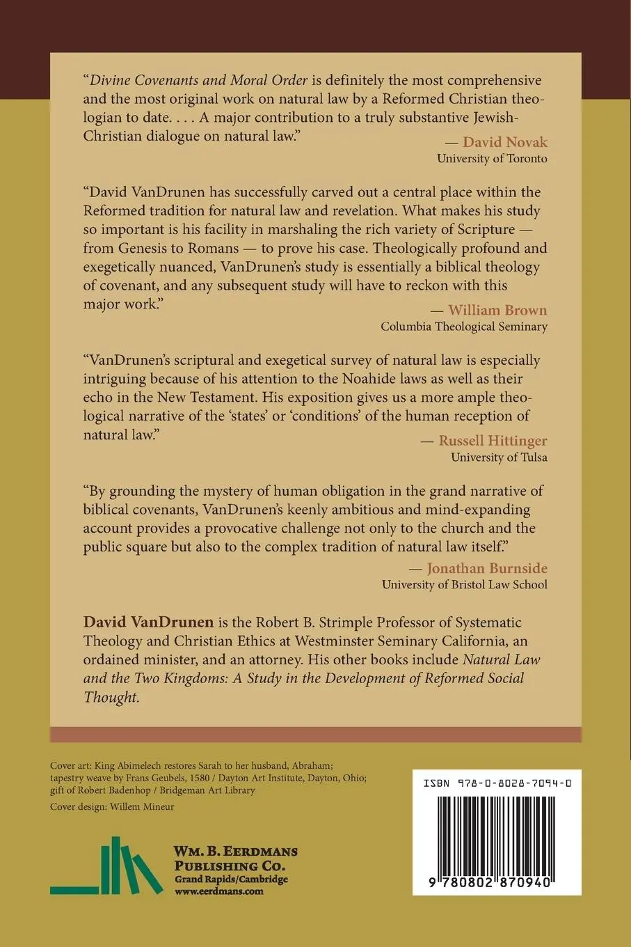Rückseite: 9780802870940 | Divine Covenants and Moral Order | A Biblical Theology of Natural Law