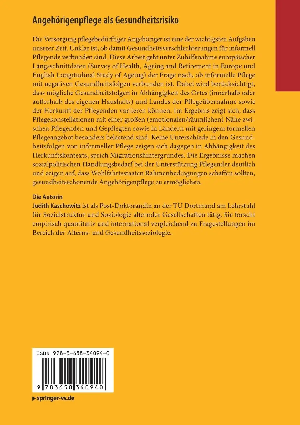 Rückseite: 9783658340940 | Angehörigenpflege als Gesundheitsrisiko | Judith Kaschowitz | Buch
