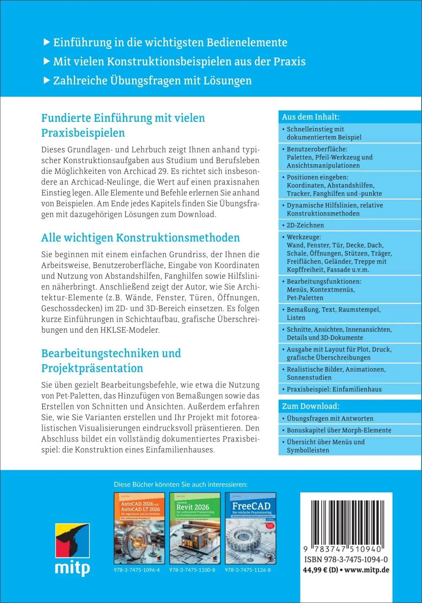 Rückseite: 9783747510940 | Archicad 29 | Detlef Ridder | Taschenbuch | mitp Professional | 480 S.