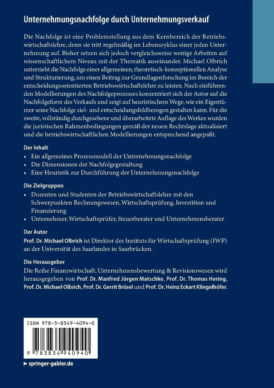 Rückseite: 9783834940940 | Unternehmungsnachfolge durch Unternehmungsverkauf | Michael Olbrich