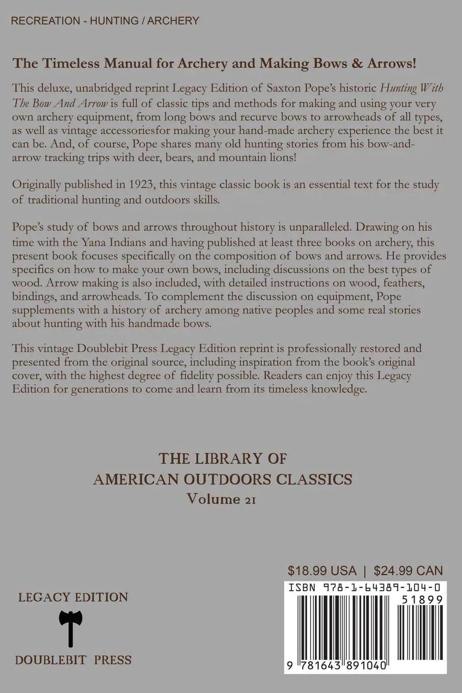Rückseite: 9781643891040 | Hunting With The Bow And Arrow - Legacy Edition | Saxton Pope | Buch