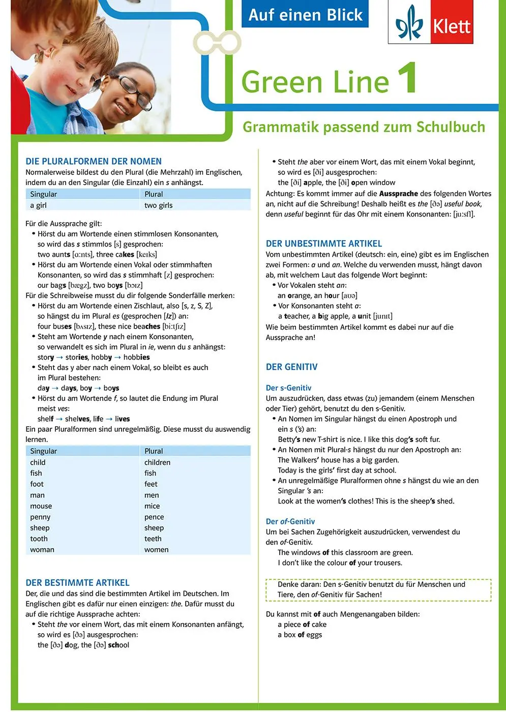 Cover: 9783129261040 | Green Line 1 G8 und G9 Klasse 5 - Auf einen Blick. Grammatik...